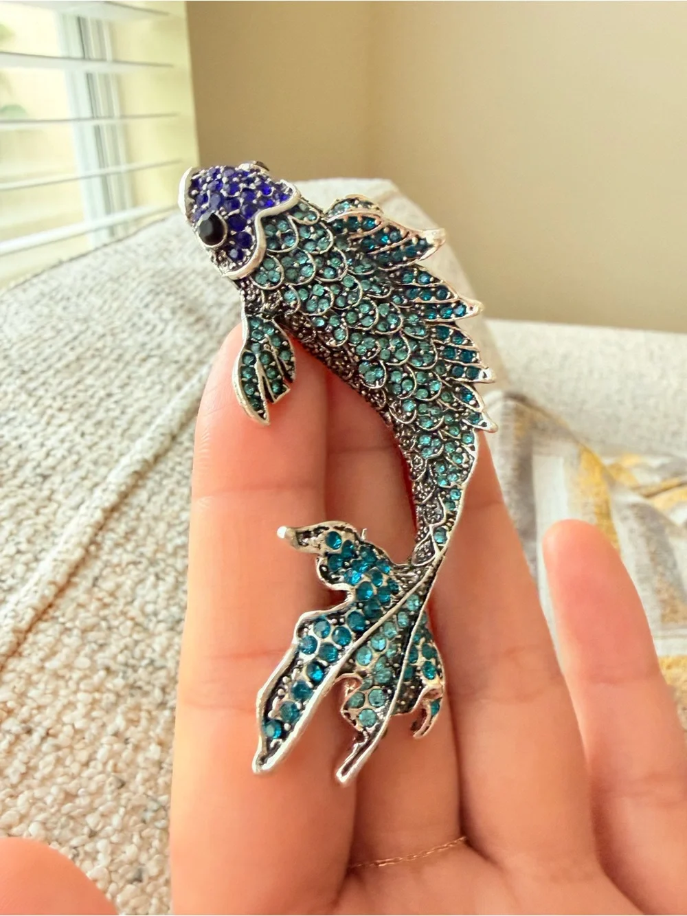 Betsey Johnson Teal & Blue Crystal Fish Brooch Pin